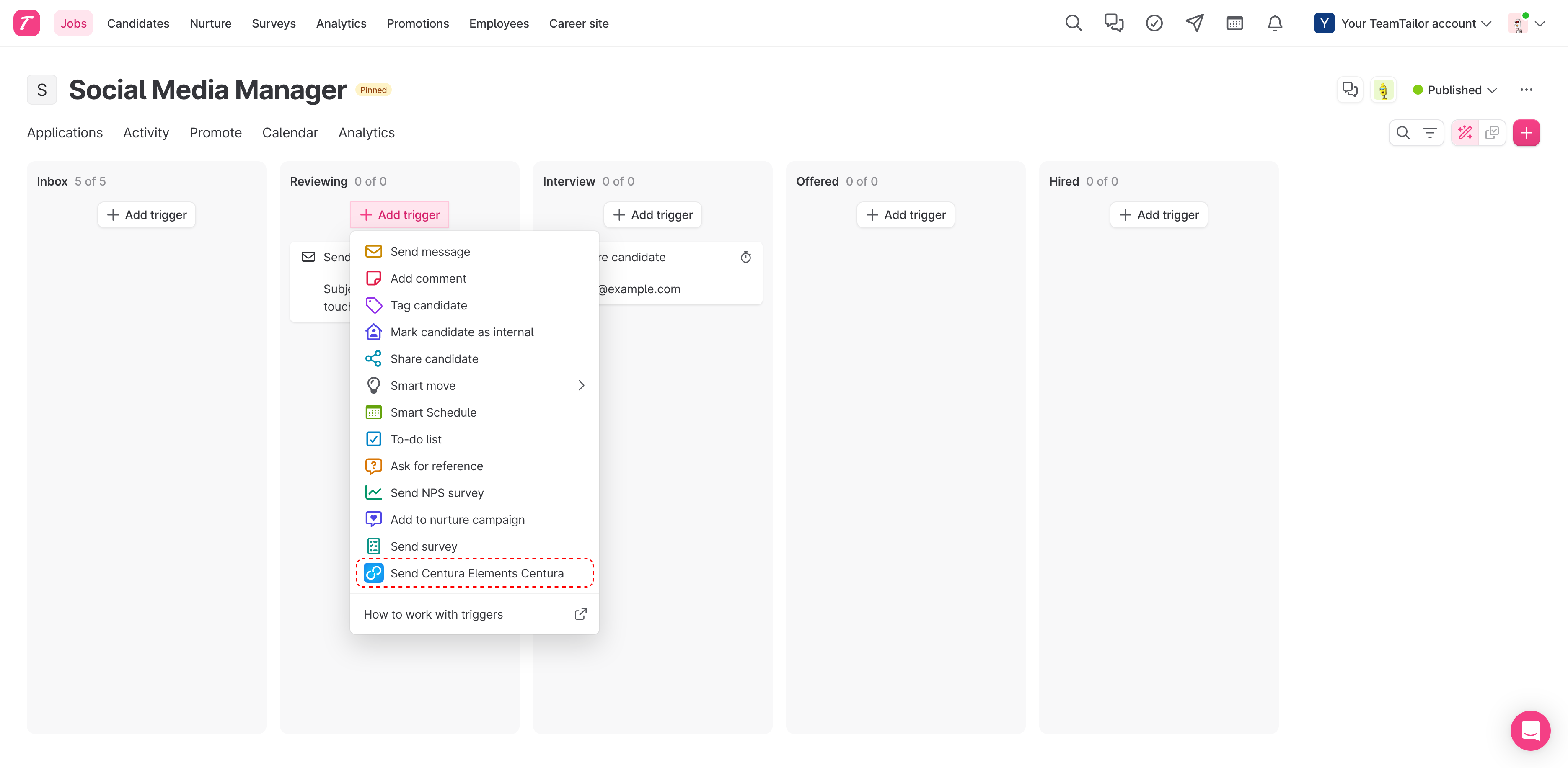 Selecting the Centura Elements trigger