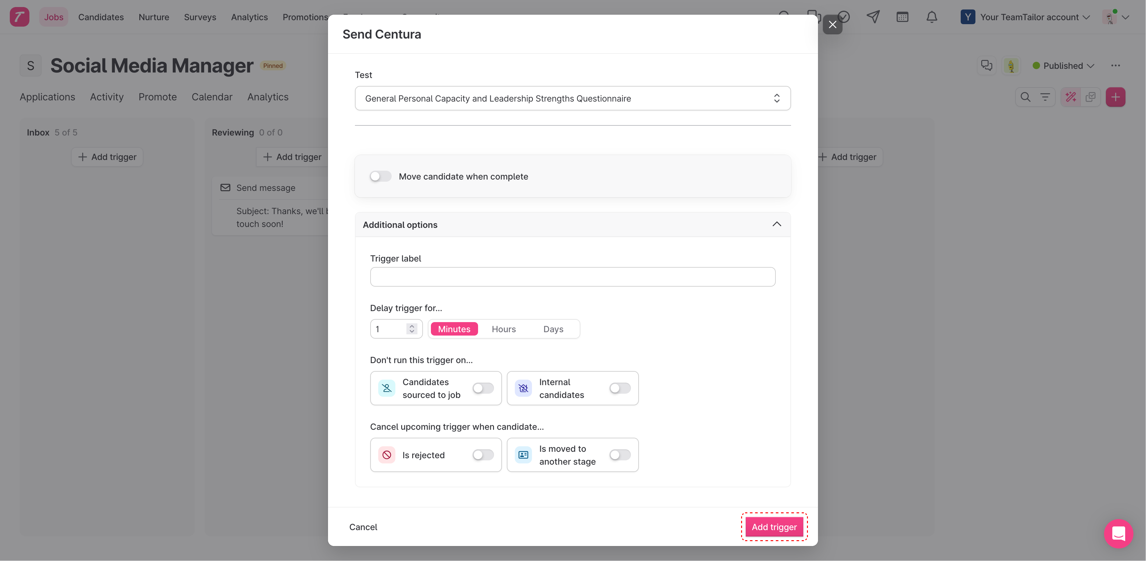 Configuring the trigger options